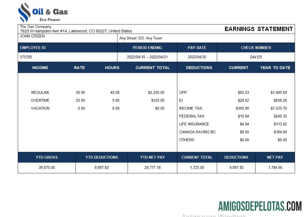 Em branco Modelo de Paroll da Gas Corporation em formatos Word e PDF